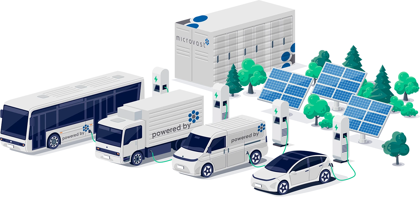 Microvast Vehicles Illustrated at charging stations